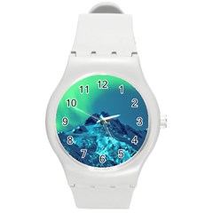 Aurora Borealis Sky Winter Snow Mountains Night Round Plastic Sport Watch (m) by Pakjumat