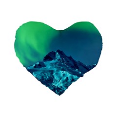 Aurora Borealis Sky Winter Snow Mountains Night Standard 16  Premium Heart Shape Cushions by Pakjumat