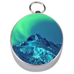 Aurora Borealis Sky Winter Snow Mountains Night Silver Compasses by Pakjumat