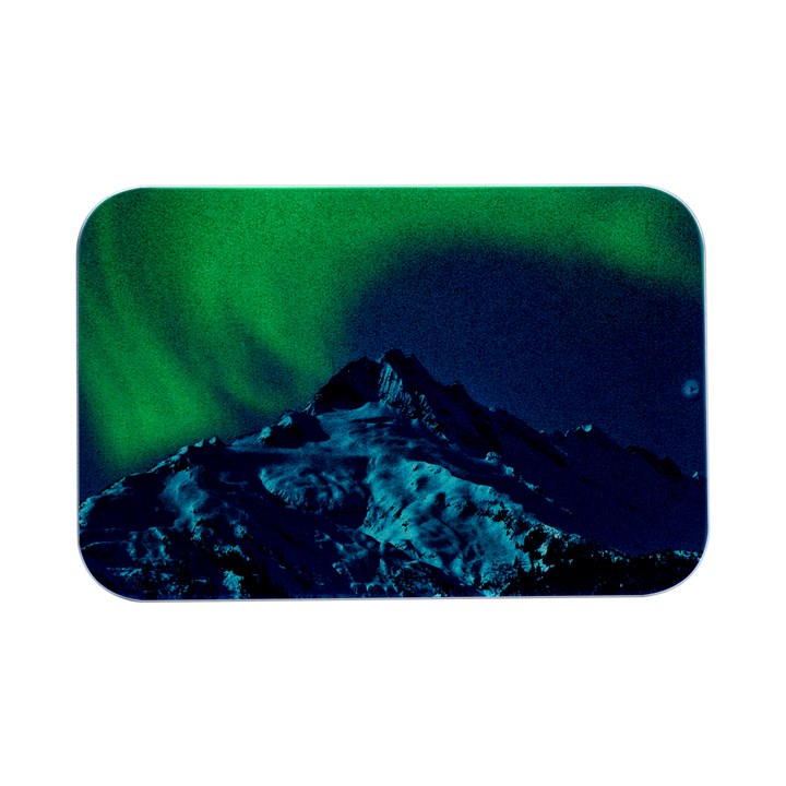 Aurora Borealis Sky Winter Snow Mountains Night Open Lid Metal Box (Silver)  