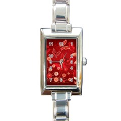 Four Red Butterflies With Flower Illustration Butterfly Flowers Rectangle Italian Charm Watch by Pakjumat