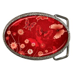 Four Red Butterflies With Flower Illustration Butterfly Flowers Belt Buckles by Pakjumat