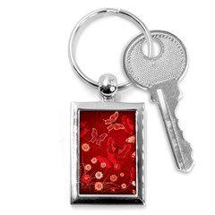 Four Red Butterflies With Flower Illustration Butterfly Flowers Key Chain (rectangle) by Pakjumat