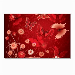 Four Red Butterflies With Flower Illustration Butterfly Flowers Postcard 4 x 6  (pkg Of 10) by Pakjumat