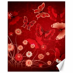 Four Red Butterflies With Flower Illustration Butterfly Flowers Canvas 16  X 20  by Pakjumat