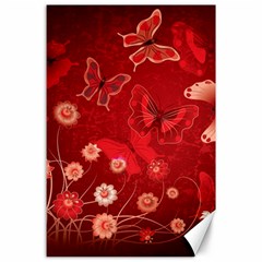 Four Red Butterflies With Flower Illustration Butterfly Flowers Canvas 24  X 36  by Pakjumat