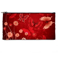 Four Red Butterflies With Flower Illustration Butterfly Flowers Pencil Case by Pakjumat