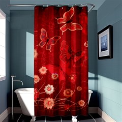 Four Red Butterflies With Flower Illustration Butterfly Flowers Shower Curtain 36  X 72  (stall)  by Pakjumat