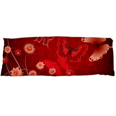 Four Red Butterflies With Flower Illustration Butterfly Flowers Body Pillow Case Dakimakura (two Sides) by Pakjumat