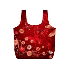 Four Red Butterflies With Flower Illustration Butterfly Flowers Full Print Recycle Bag (s) by Pakjumat