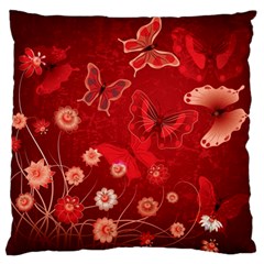 Four Red Butterflies With Flower Illustration Butterfly Flowers Standard Premium Plush Fleece Cushion Case (two Sides) by Pakjumat