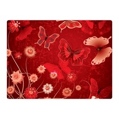 Four Red Butterflies With Flower Illustration Butterfly Flowers Two Sides Premium Plush Fleece Blanket (mini) by Pakjumat