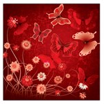 Four Red Butterflies With Flower Illustration Butterfly Flowers Square Satin Scarf (36  x 36 ) Front