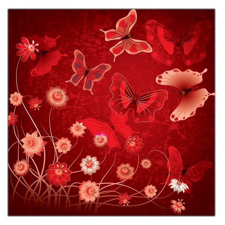 Four Red Butterflies With Flower Illustration Butterfly Flowers Square Satin Scarf (36  x 36 )