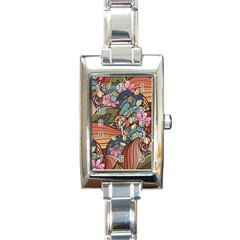 Multicolored Flower Decor Flowers Patterns Leaves Colorful Rectangle Italian Charm Watch by Pakjumat