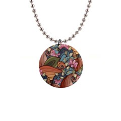 Multicolored Flower Decor Flowers Patterns Leaves Colorful 1  Button Necklace by Pakjumat