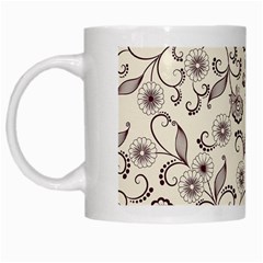 White And Brown Floral Wallpaper Flowers Background Pattern White Mug by Pakjumat