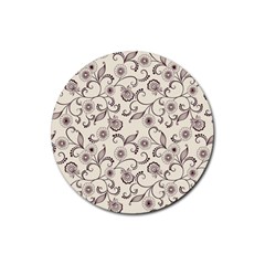 White And Brown Floral Wallpaper Flowers Background Pattern Rubber Coaster (round) by Pakjumat