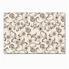 White And Brown Floral Wallpaper Flowers Background Pattern Postcards 5  X 7  (pkg Of 10)