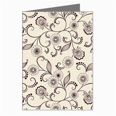 White And Brown Floral Wallpaper Flowers Background Pattern Greeting Card by Pakjumat