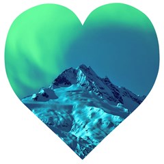 Aurora Borealis Sky Winter Snow Mountains Night Wooden Puzzle Heart by Pakjumat