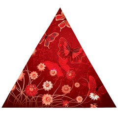 Four Red Butterflies With Flower Illustration Butterfly Flowers Wooden Puzzle Triangle by Pakjumat