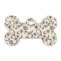 White And Brown Floral Wallpaper Flowers Background Pattern Dog Tag Bone (one Side) by Pakjumat