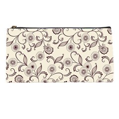 White And Brown Floral Wallpaper Flowers Background Pattern Pencil Case by Pakjumat