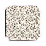 White And Brown Floral Wallpaper Flowers Background Pattern Square Metal Box (Black) Front