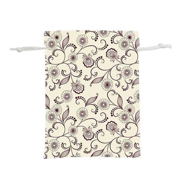 White And Brown Floral Wallpaper Flowers Background Pattern Lightweight Drawstring Pouch (S)