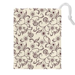 White And Brown Floral Wallpaper Flowers Background Pattern Drawstring Pouch (5xl) by Pakjumat