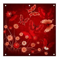 Four Red Butterflies With Flower Illustration Butterfly Flowers Banner And Sign 4  X 4  by Pakjumat