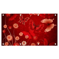 Four Red Butterflies With Flower Illustration Butterfly Flowers Banner And Sign 7  X 4  by Pakjumat