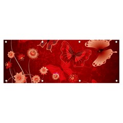 Four Red Butterflies With Flower Illustration Butterfly Flowers Banner And Sign 8  X 3  by Pakjumat