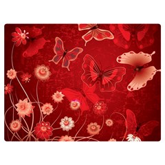 Four Red Butterflies With Flower Illustration Butterfly Flowers Two Sides Premium Plush Fleece Blanket (extra Small) by Pakjumat