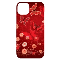 Four Red Butterflies With Flower Illustration Butterfly Flowers Iphone 14 Plus Black Uv Print Case by Pakjumat