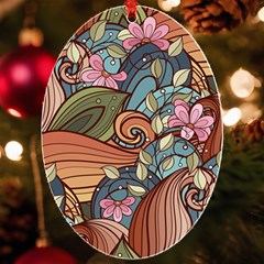 Multicolored Flower Decor Flowers Patterns Leaves Colorful Uv Print Acrylic Ornament Oval