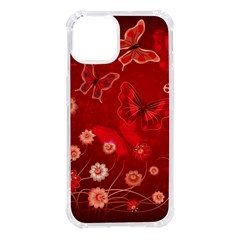 Four Red Butterflies With Flower Illustration Butterfly Flowers Iphone 14 Tpu Uv Print Case by Pakjumat