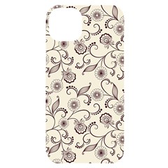 White And Brown Floral Wallpaper Flowers Background Pattern Iphone 14 Plus Black Uv Print Case by Pakjumat