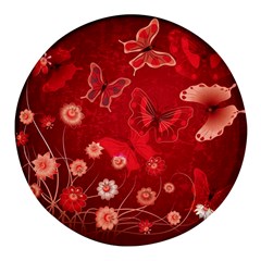 Four Red Butterflies With Flower Illustration Butterfly Flowers Round Glass Fridge Magnet (4 Pack) by Pakjumat