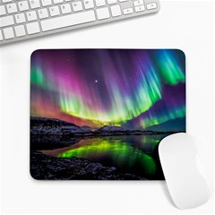 Aurora Borealis Polar Northern Lights Natural Phenomenon North Night Mountains Large Mousepad by Pakjumat