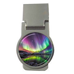 Aurora Borealis Polar Northern Lights Natural Phenomenon North Night Mountains Money Clips (round)  by Pakjumat