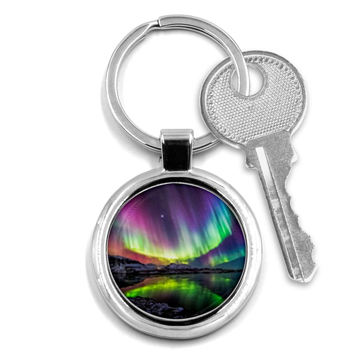 Aurora Borealis Polar Northern Lights Natural Phenomenon North Night Mountains Key Chain (Round)