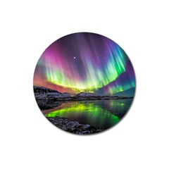 Aurora Borealis Polar Northern Lights Natural Phenomenon North Night Mountains Magnet 3  (round) by Pakjumat