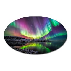 Aurora Borealis Polar Northern Lights Natural Phenomenon North Night Mountains Oval Magnet by Pakjumat