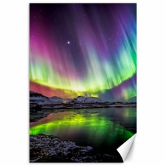 Aurora Borealis Polar Northern Lights Natural Phenomenon North Night Mountains Canvas 24  X 36  by Pakjumat