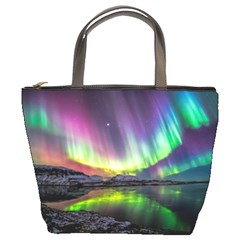 Aurora Borealis Polar Northern Lights Natural Phenomenon North Night Mountains Bucket Bag by Pakjumat