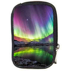 Aurora Borealis Polar Northern Lights Natural Phenomenon North Night Mountains Compact Camera Leather Case by Pakjumat