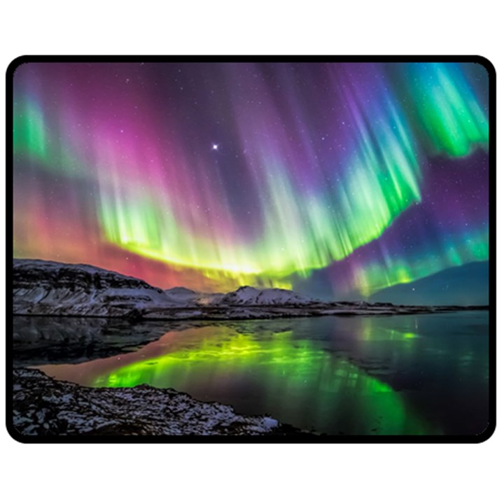 Aurora Borealis Polar Northern Lights Natural Phenomenon North Night Mountains Fleece Blanket (Medium)