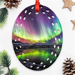 Aurora Borealis Polar Northern Lights Natural Phenomenon North Night Mountains Ornament (oval Filigree)